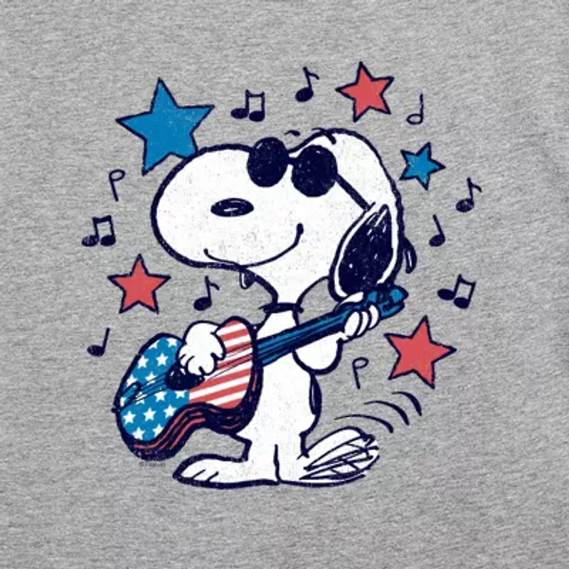 Americana Guitar Cropped Womens Juniors Crew Neck Short Sleeve Classic Fit Peanuts Snoopy Graphic T-Shirt