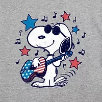 Americana Guitar Cropped Womens Juniors Crew Neck Short Sleeve Classic Fit Peanuts Snoopy Graphic T-Shirt