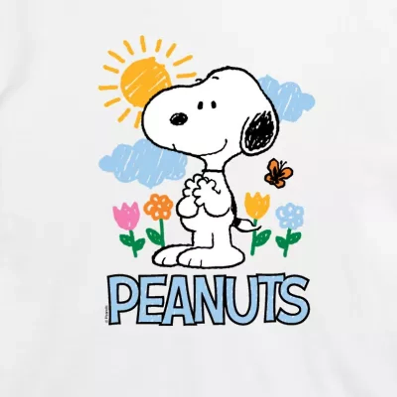 Sketchy Spring Cropped Womens Juniors Crew Neck Short Sleeve Classic Fit Peanuts Snoopy Graphic T-Shirt