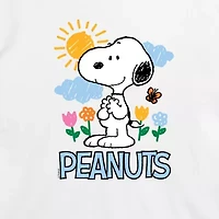 Sketchy Spring Cropped Womens Juniors Crew Neck Short Sleeve Classic Fit Peanuts Snoopy Graphic T-Shirt