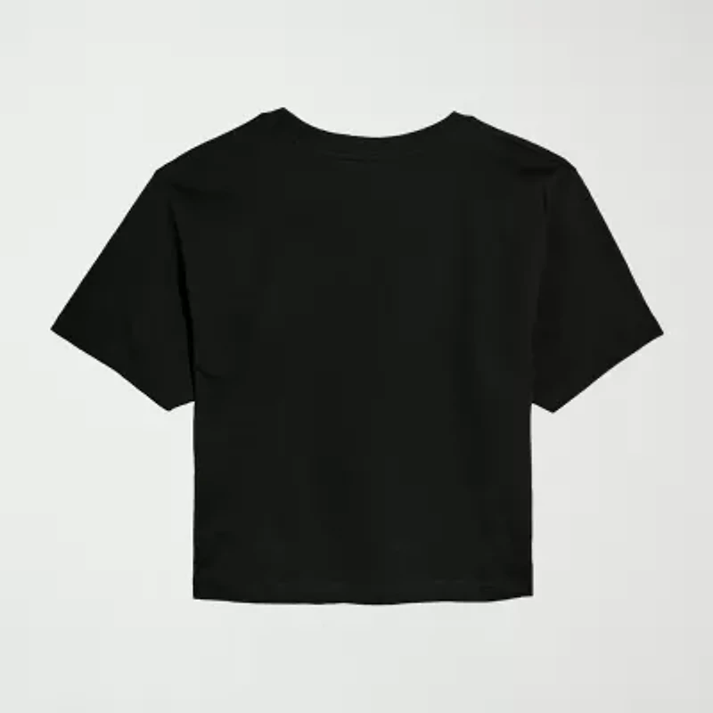 Ripped Logo Cropped Womens Juniors Crew Neck Short Sleeve Classic Fit Peanuts Snoopy Graphic T-Shirt