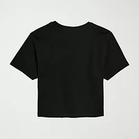 Ripped Logo Cropped Womens Juniors Crew Neck Short Sleeve Classic Fit Peanuts Snoopy Graphic T-Shirt