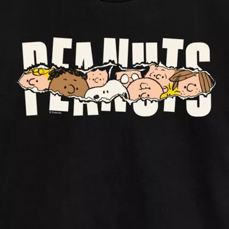 Ripped Logo Cropped Womens Juniors Crew Neck Short Sleeve Classic Fit Peanuts Snoopy Graphic T-Shirt
