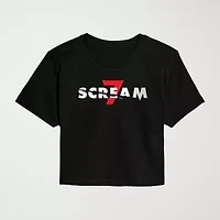 Scream 7 Logo Cropped Womens Juniors Crew Neck Short Sleeve Classic Fit Graphic T-Shirt