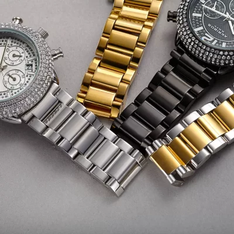 Akribos XXIV Mens Chronograph Crystal Accent Silver Tone Stainless Steel Bracelet Watch A-1075ss