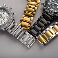 Akribos XXIV Mens Chronograph Crystal Accent Silver Tone Stainless Steel Bracelet Watch A-1075ss