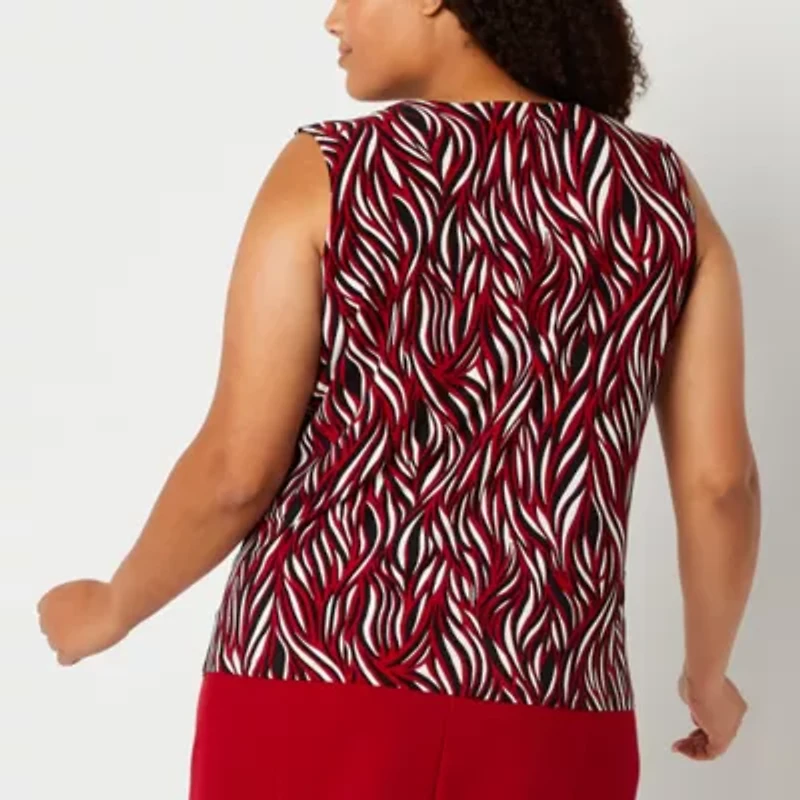 Black Label by Evan-Picone Womens Crew Neck Sleeveless Plus Blouse