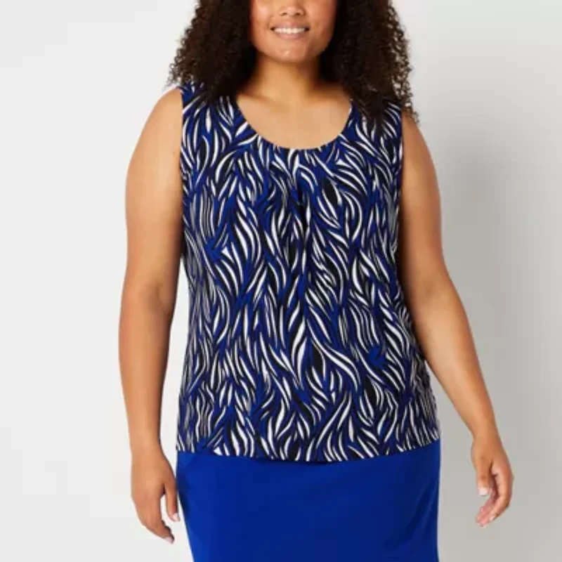 Black Label by Evan-Picone Womens Plus Crew Neck Sleeveless Blouse