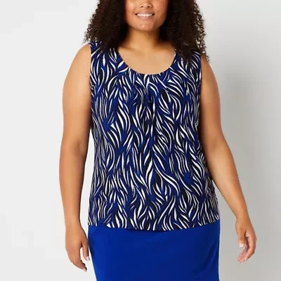 Black Label by Evan-Picone Womens Plus Crew Neck Sleeveless Blouse