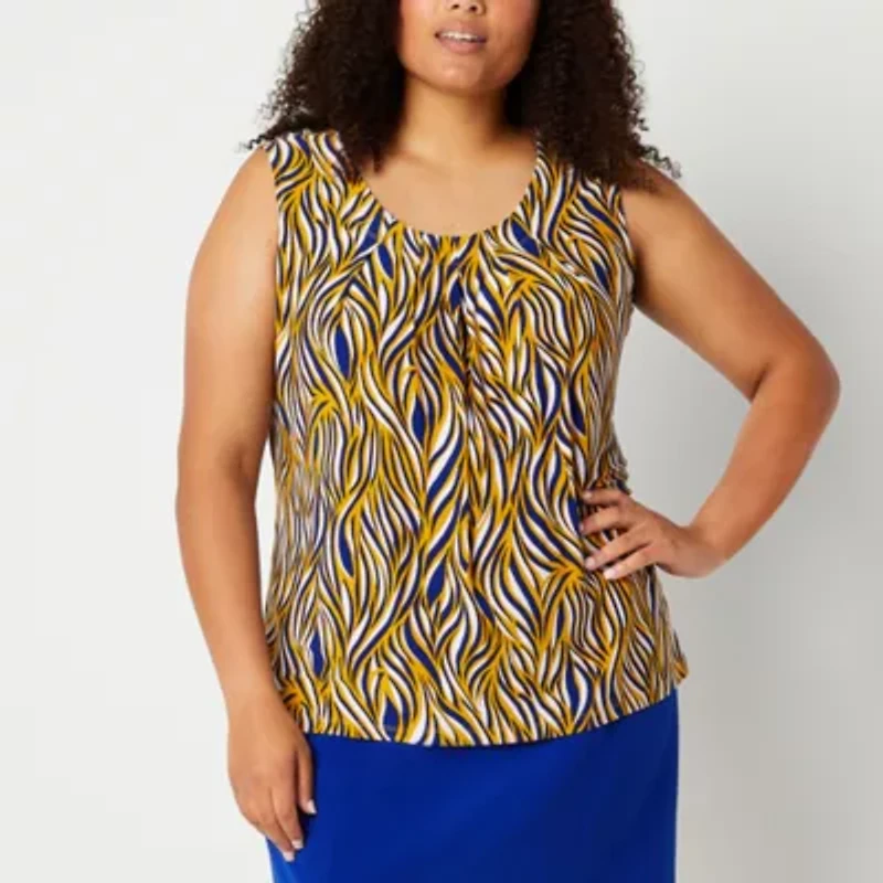 Black Label by Evan-Picone Womens Crew Neck Sleeveless Plus Blouse