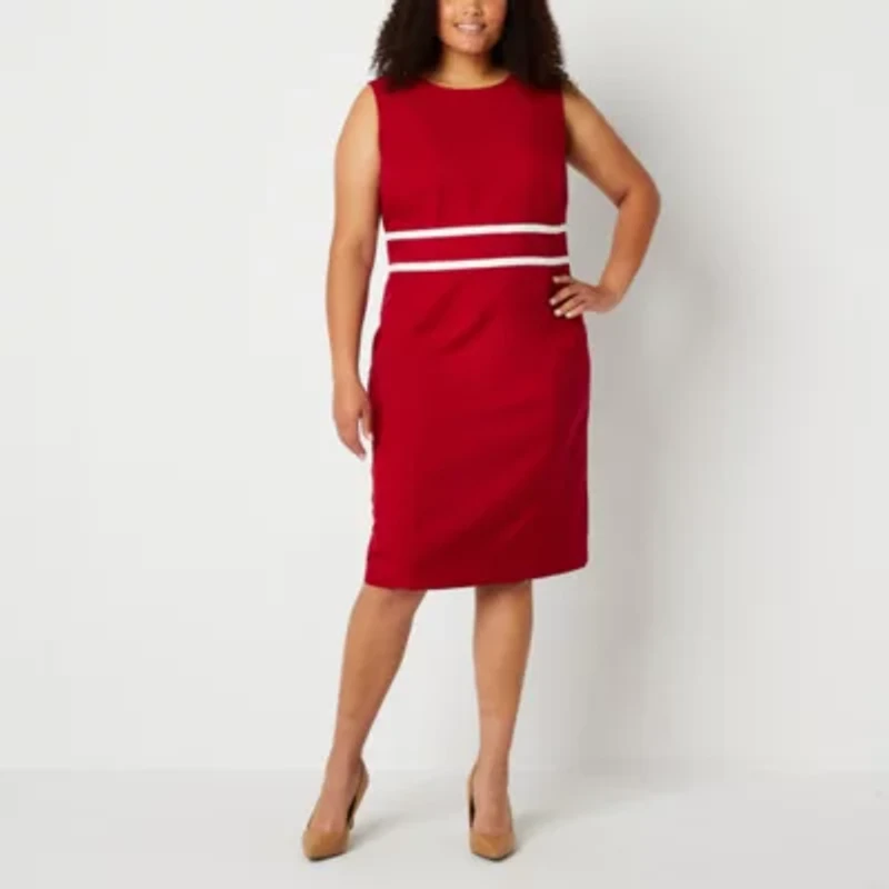 Black Label by Evan-Picone Womens Sleeveless Plus Sheath Dress