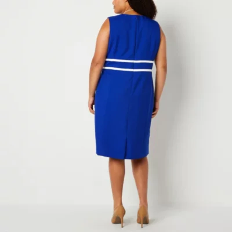 Black Label by Evan-Picone Womens Plus Crew Neck Sleeveless Sheath Dress