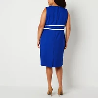 Black Label by Evan-Picone Womens Plus Crew Neck Sleeveless Sheath Dress