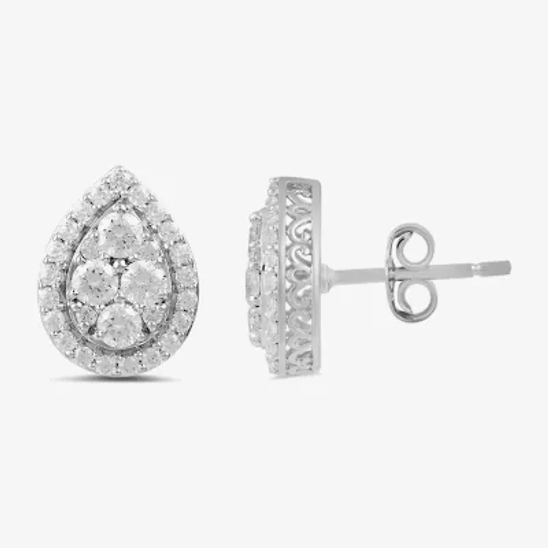 (G / I1) 1 CT. T.W. Lab Grown White Diamond 10K Gold 12mm Pear Stud Earrings