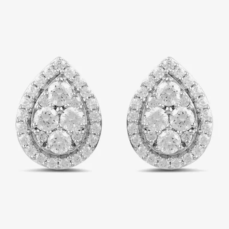 (G / I1) 1 CT. T.W. Lab Grown White Diamond 10K Gold 12mm Pear Stud Earrings