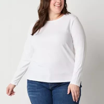 a.n.a Womens Crew Neck Long Sleeve Plus T-Shirt