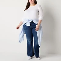 a.n.a Womens Crew Neck Long Sleeve Plus T-Shirt