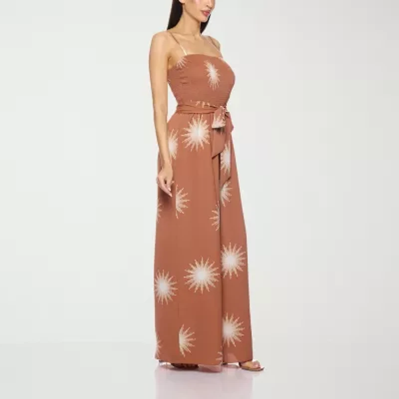 Premier Amour Womens Square Neck Sleeveless Belted Jumpsuit