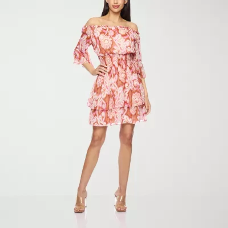 Premier Amour Off The Shoulder Womens Elbow Sleeve Fit + Flare Dress