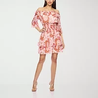 Premier Amour Off The Shoulder Womens Elbow Sleeve Fit + Flare Dress