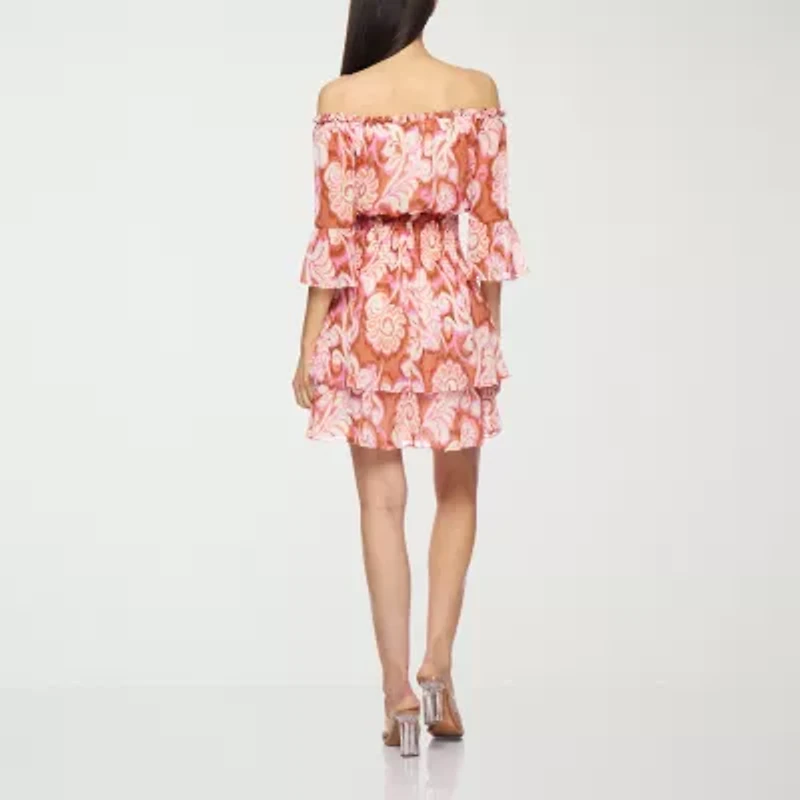 Premier Amour Off The Shoulder Womens Elbow Sleeve Fit + Flare Dress