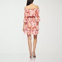 Premier Amour Off The Shoulder Womens Elbow Sleeve Fit + Flare Dress