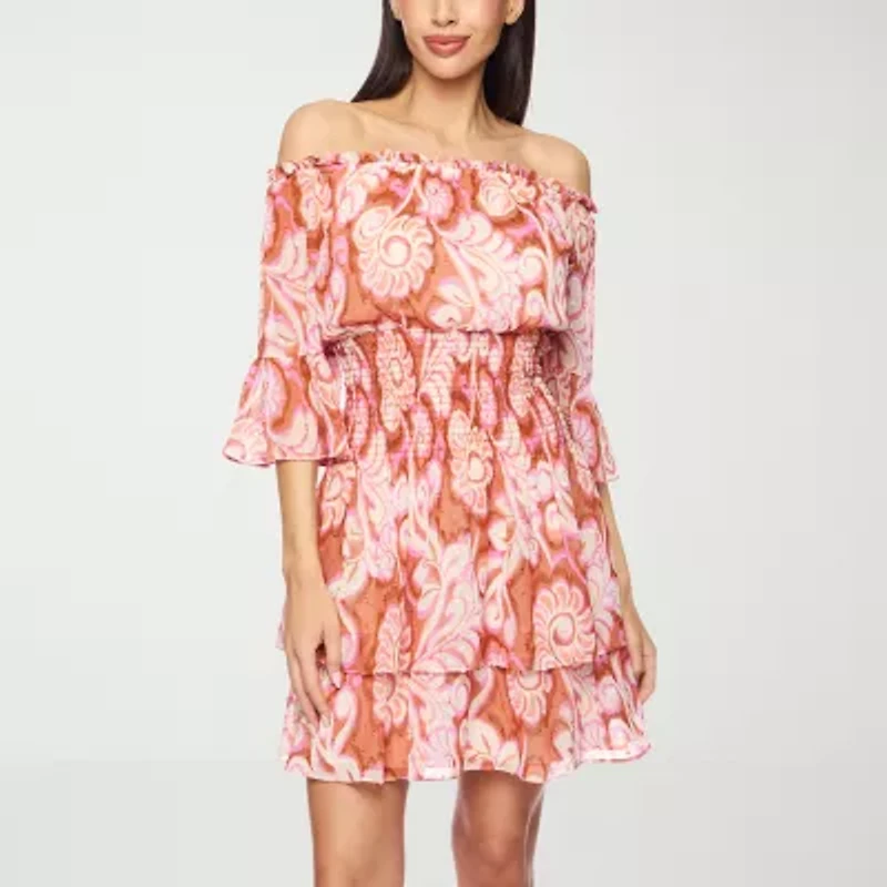Premier Amour Off The Shoulder Womens Elbow Sleeve Fit + Flare Dress