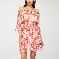Premier Amour Off The Shoulder Womens Elbow Sleeve Fit + Flare Dress