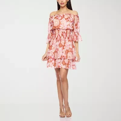 Premier Amour Off The Shoulder Womens Elbow Sleeve Fit + Flare Dress