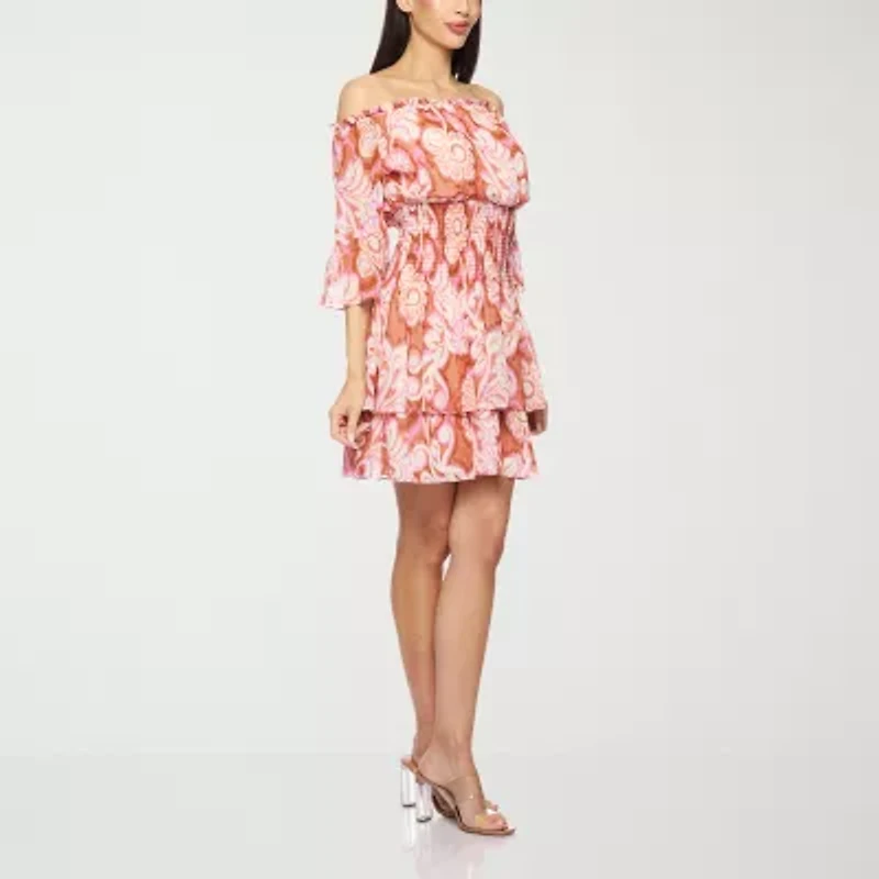 Premier Amour Off The Shoulder Womens Elbow Sleeve Fit + Flare Dress
