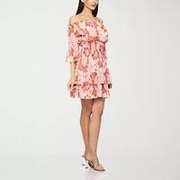 Premier Amour Off The Shoulder Womens Elbow Sleeve Fit + Flare Dress