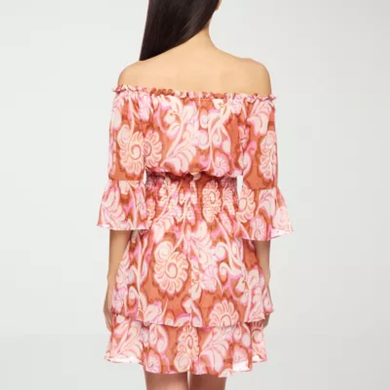 Premier Amour Off The Shoulder Womens Elbow Sleeve Fit + Flare Dress