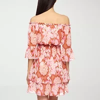 Premier Amour Off The Shoulder Womens Elbow Sleeve Fit + Flare Dress