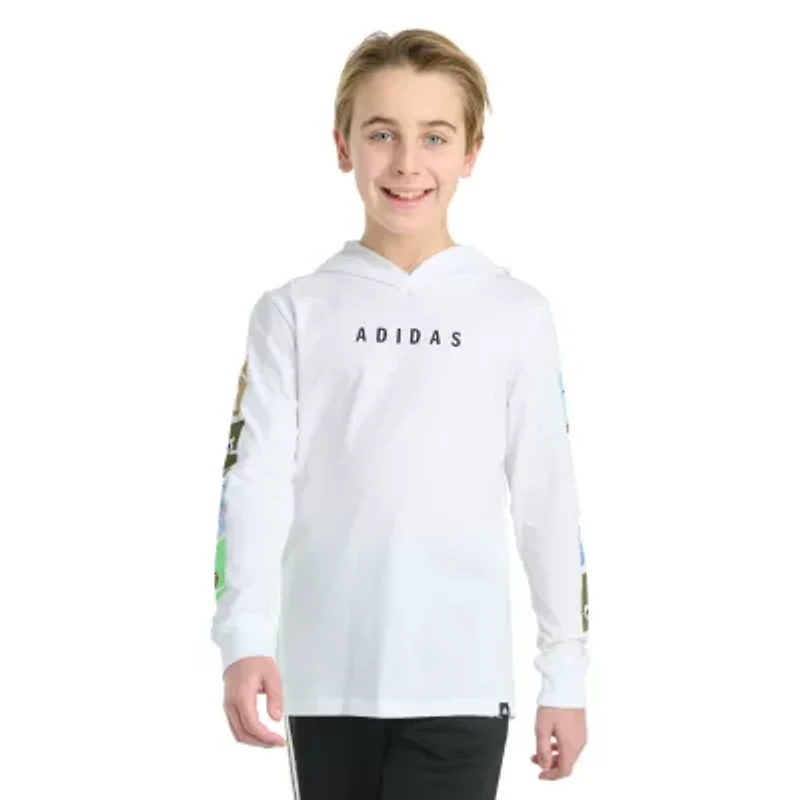 adidas Big Kid Boys Hooded Long Sleeve Regular Fit Graphic T-Shirt