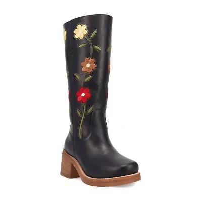 Dingo Womens Bloom Leather Boot Block Heel Cowboy Boots