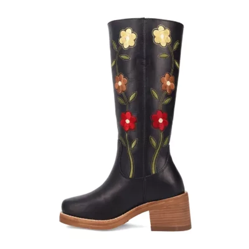 Dingo Womens Bloom Leather Boot Block Heel Cowboy Boots