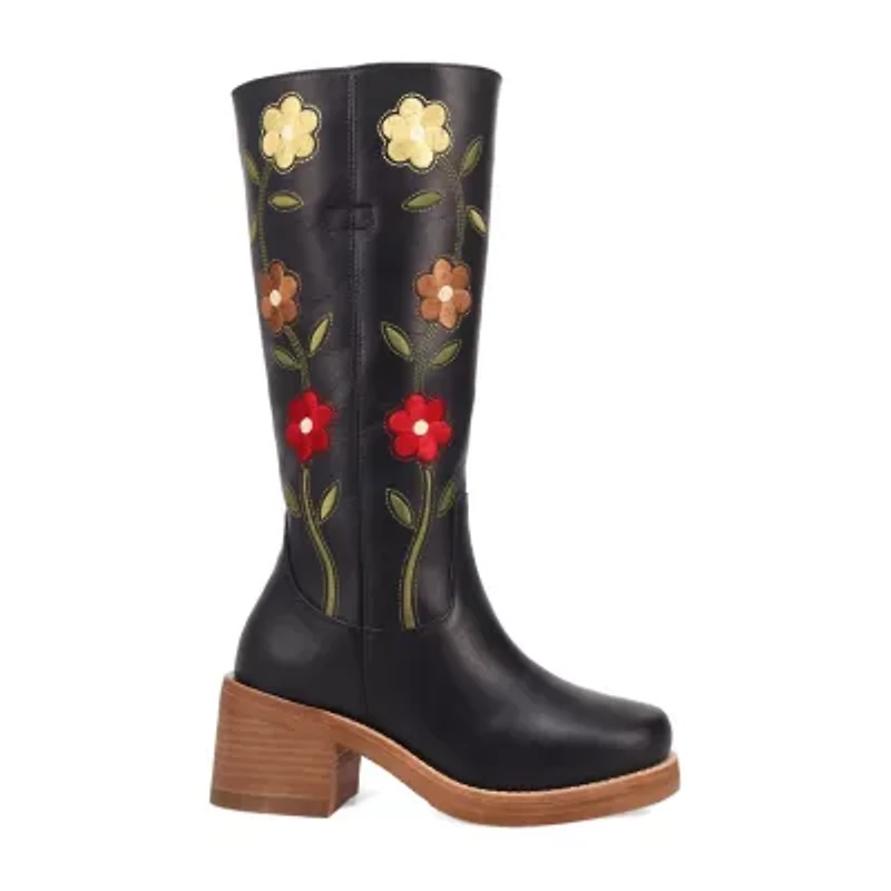 Dingo Womens Bloom Leather Boot Block Heel Cowboy Boots