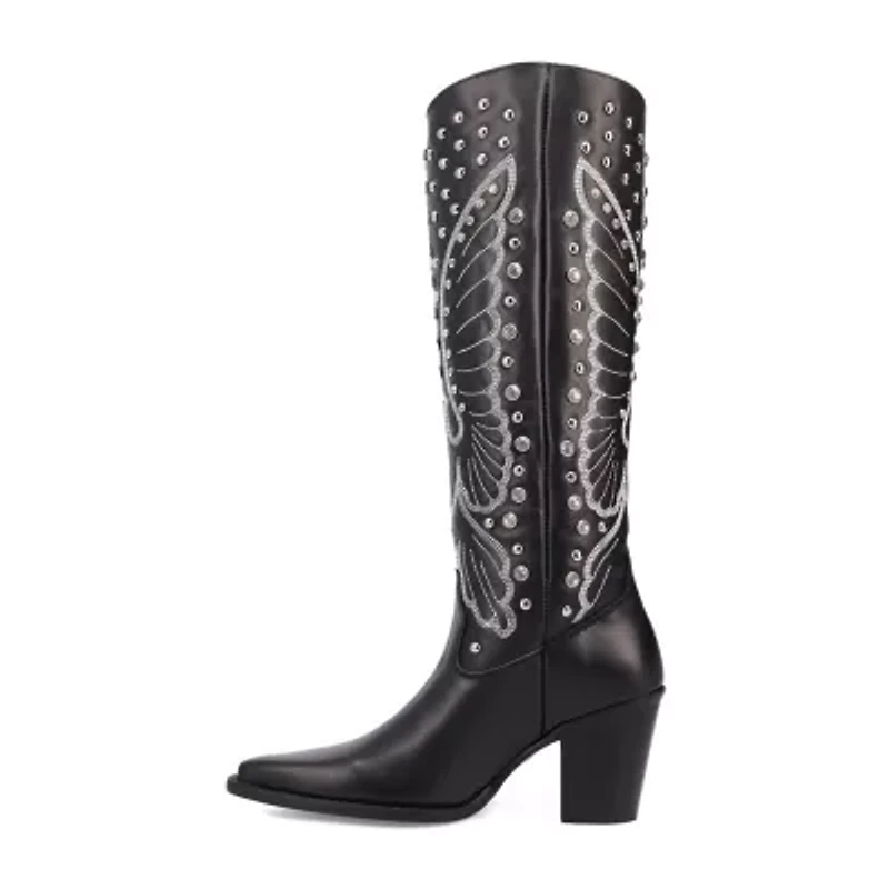 Dingo Womens Diamonds Forever Leather Boot Block Heel Cowboy Boots