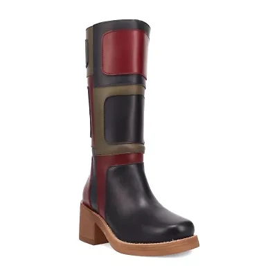 Dingo Womens Patches Leather Boot Stacked Heel Cowboy Boots