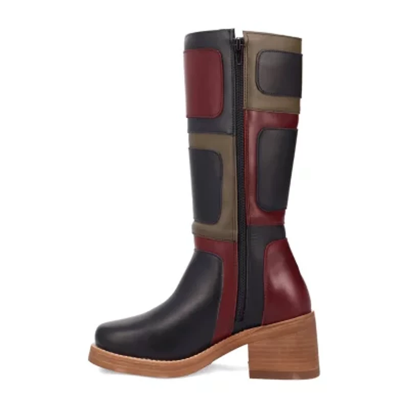 Dingo Womens Patches Leather Boot Stacked Heel Cowboy Boots