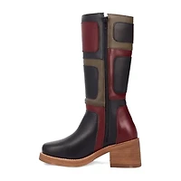 Dingo Womens Patches Leather Boot Stacked Heel Cowboy Boots