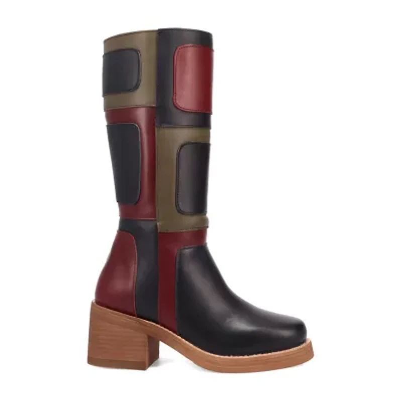 Dingo Womens Patches Leather Boot Stacked Heel Cowboy Boots