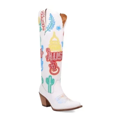 Dingo Womens Austin Leather Boot Block Heel Cowboy Boots