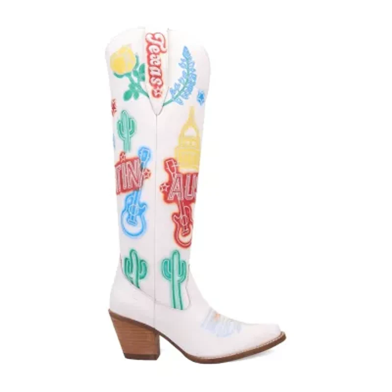 Dingo Womens Austin Leather Boot Block Heel Cowboy Boots