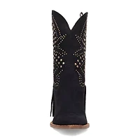 Dingo Womens Star Power Suede Leather Bootie Stacked Heel Cowboy Boots
