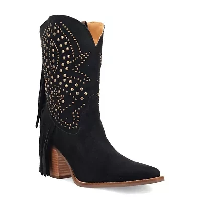 Dingo Womens Star Power Suede Leather Bootie Stacked Heel Cowboy Boots