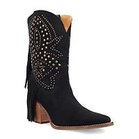 Dingo Womens Star Power Suede Leather Bootie Stacked Heel Cowboy Boots