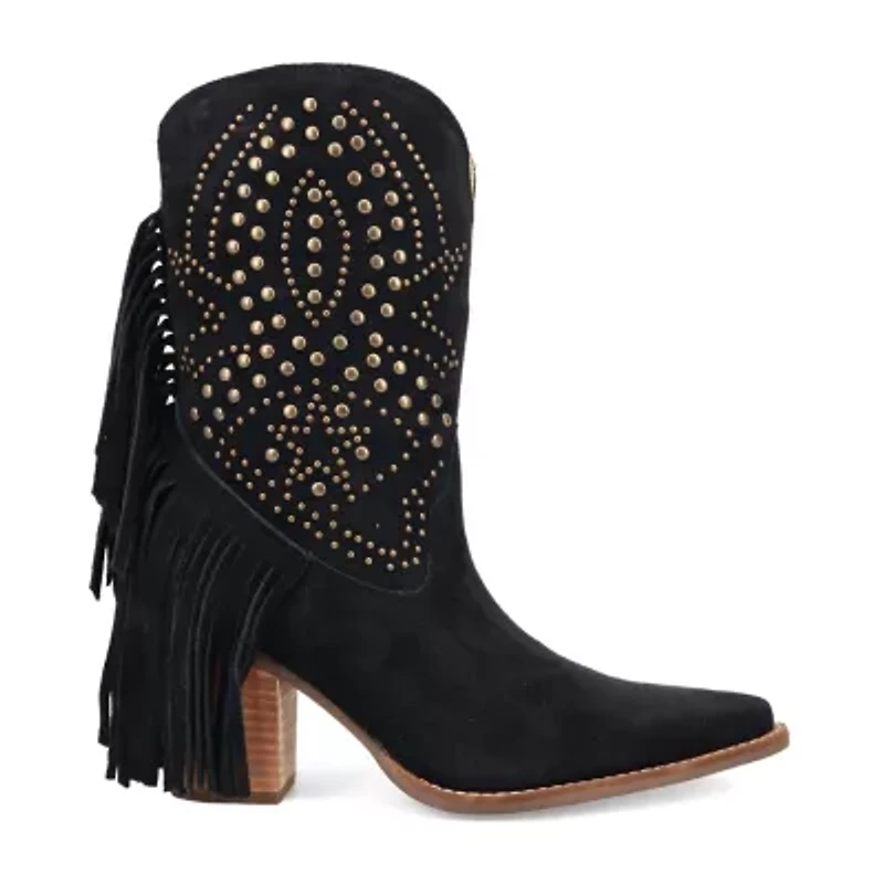 Dingo Womens Star Power Suede Leather Bootie Stacked Heel Cowboy Boots