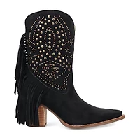 Dingo Womens Star Power Suede Leather Bootie Stacked Heel Cowboy Boots
