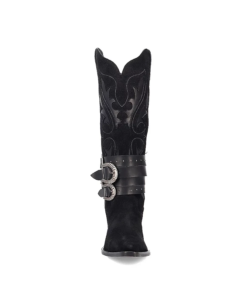 Dingo Womens Buck Wild Suede Leather Boot Block Heel Cowboy Boots